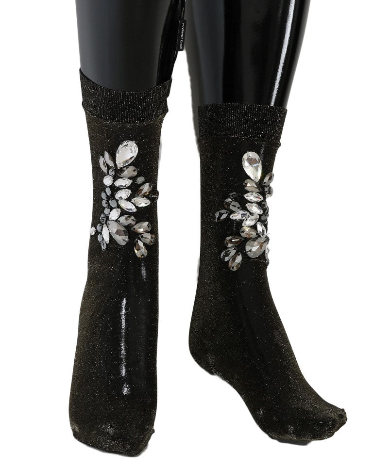 Chaussettes Dolce & Gabbana en maille extensible noire à cristaux transparents et motif floral