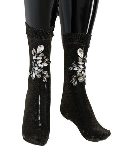 Chaussettes Dolce & Gabbana en maille extensible noire à cristaux transparents et motif floral