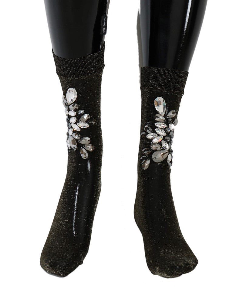 Chaussettes Dolce & Gabbana en maille extensible noire à cristaux transparents et motif floral