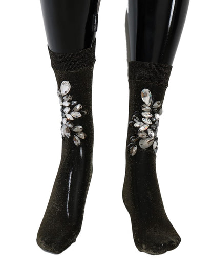 Chaussettes Dolce & Gabbana en maille extensible noire à cristaux transparents et motif floral