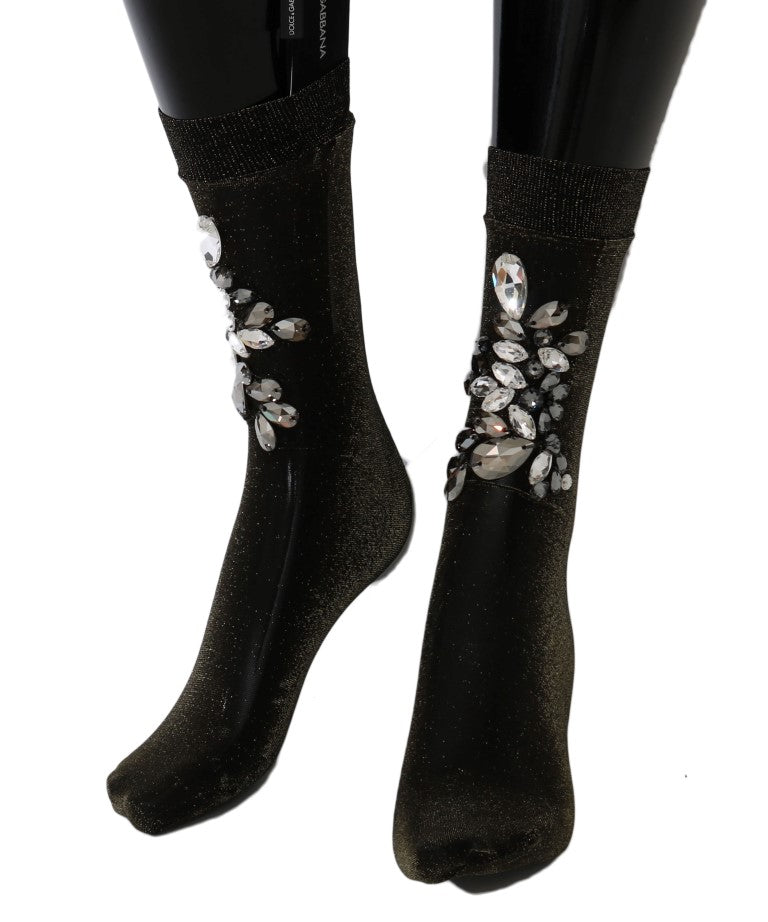 Chaussettes Dolce & Gabbana en maille extensible noire à cristaux transparents et motif floral