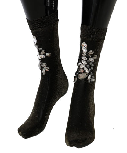 Chaussettes Dolce & Gabbana en maille extensible noire à cristaux transparents et motif floral