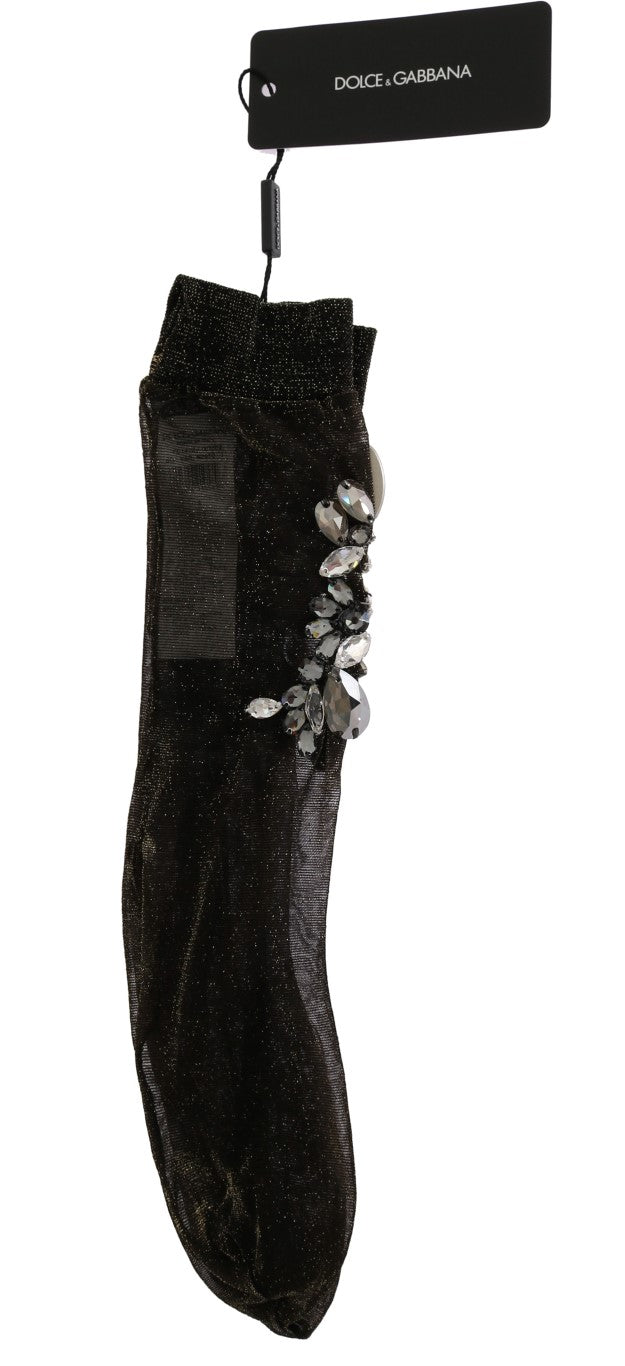 Chaussettes Dolce & Gabbana en maille extensible noire à cristaux transparents et motif floral