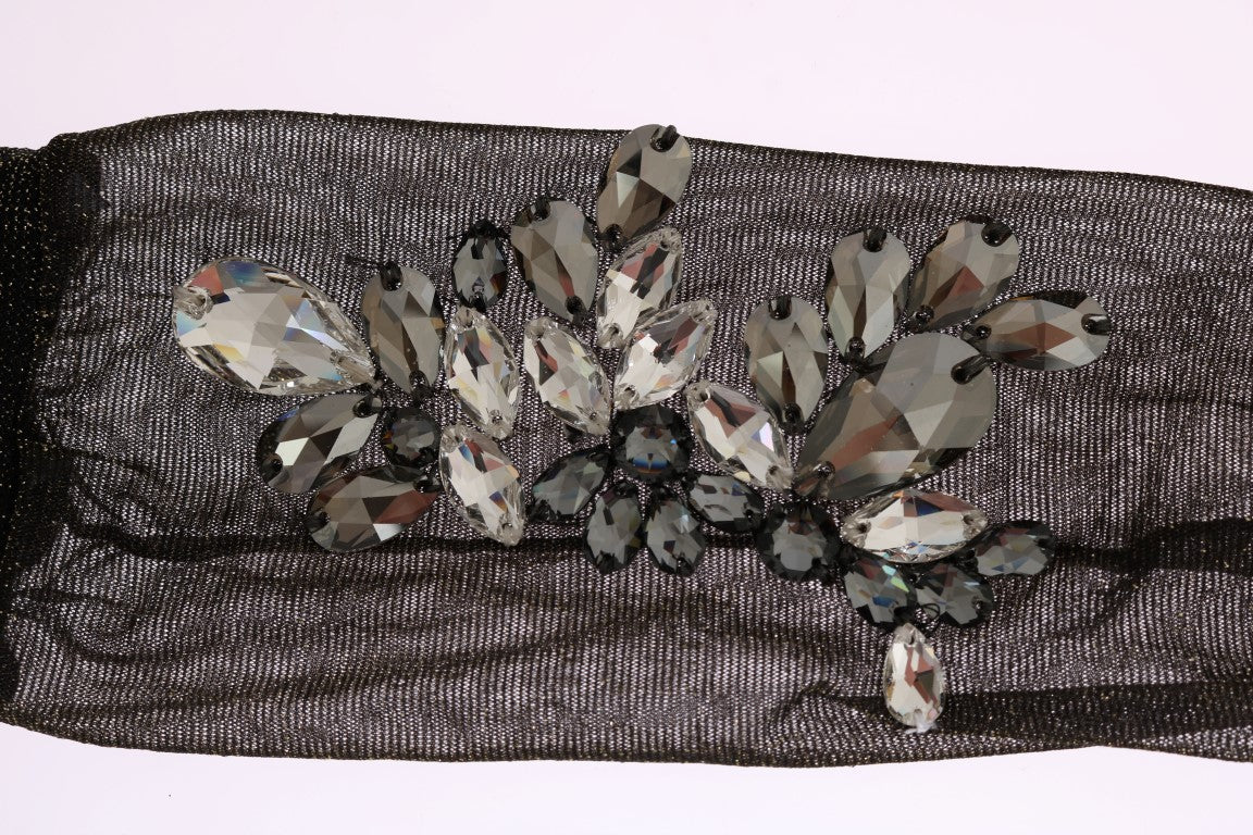 Chaussettes Dolce & Gabbana en maille extensible noire à cristaux transparents et motif floral