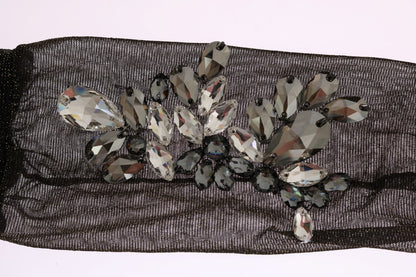 Chaussettes Dolce & Gabbana en maille extensible noire à cristaux transparents et motif floral