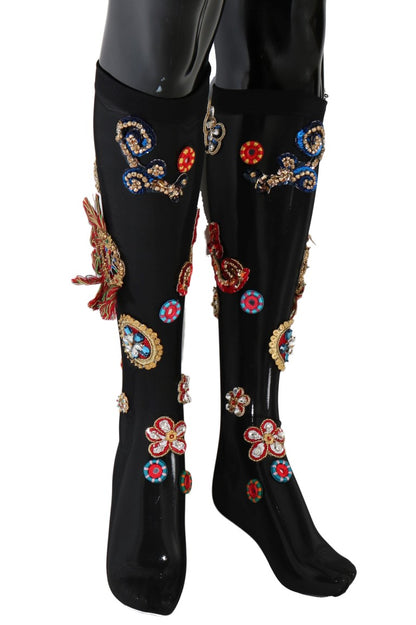 Chaussettes Dolce & Gabbana noires Carretto en cristal stretch
