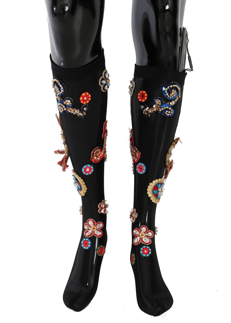 Chaussettes Dolce & Gabbana noires Carretto en cristal stretch