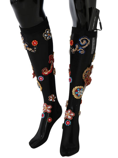 Chaussettes Dolce & Gabbana noires Carretto en cristal stretch