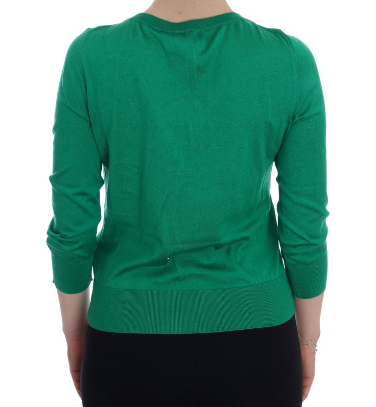 Pull Dolce & Gabbana en soie verte orné de cristaux motif banane
