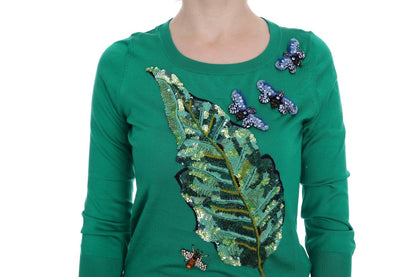 Pull Dolce & Gabbana en soie verte orné de cristaux motif banane