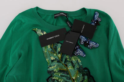 Pull Dolce & Gabbana en soie verte orné de cristaux motif banane