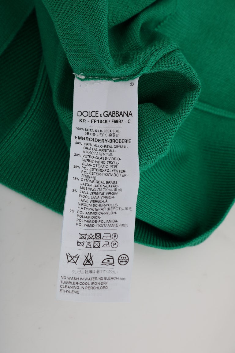 Pull Dolce & Gabbana en soie verte orné de cristaux motif banane