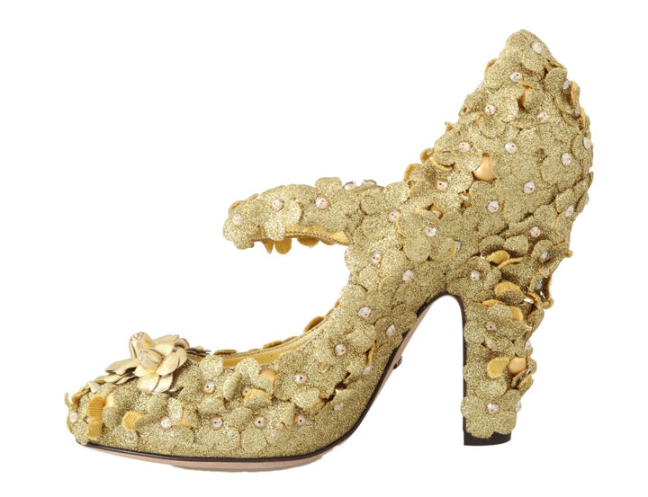 Escarpins Mary Jane Dolce & Gabbana en cristal et fleurs dorées