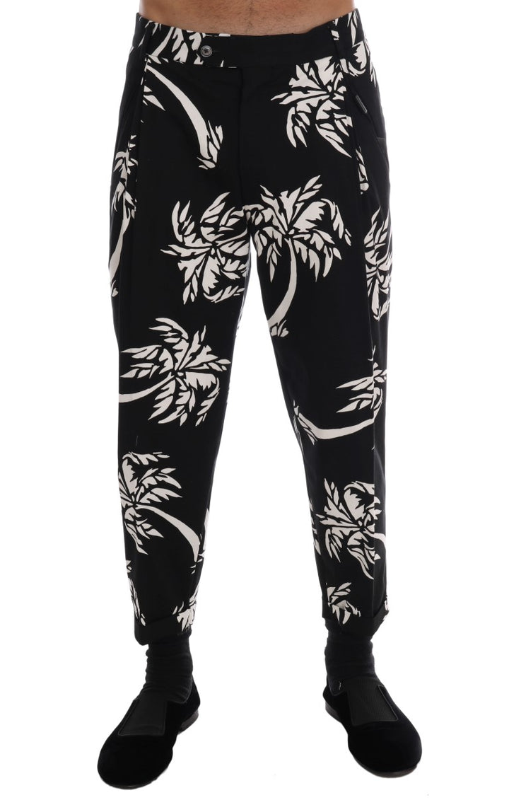 Pantalones elásticos de algodón negro con estampado de árboles de Dolce & Gabbana