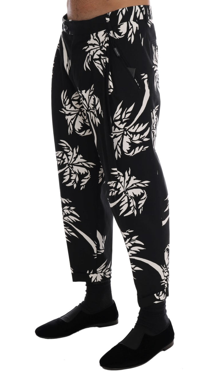 Pantalones elásticos de algodón negro con estampado de árboles de Dolce & Gabbana