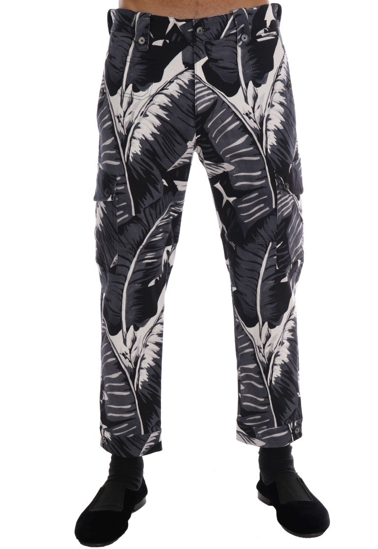 Pantalon en coton à imprimé feuilles de bananier gris Dolce & Gabbana