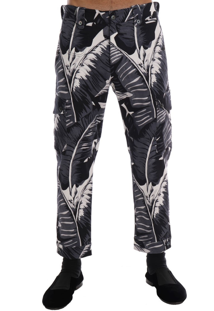 Pantalones de algodón grises con estampado de hojas de plátano Dolce & Gabbana