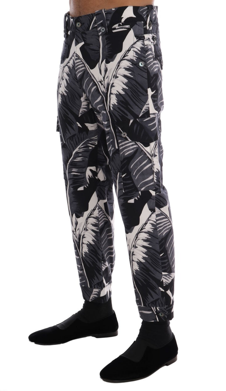 Pantalones de algodón grises con estampado de hojas de plátano Dolce & Gabbana