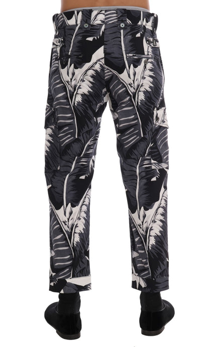 Pantalon en coton à imprimé feuilles de bananier gris Dolce & Gabbana