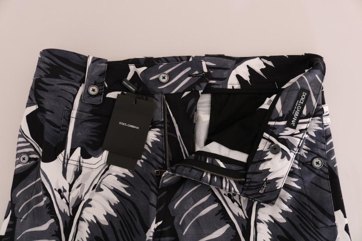 Pantalon en coton à imprimé feuilles de bananier gris Dolce & Gabbana