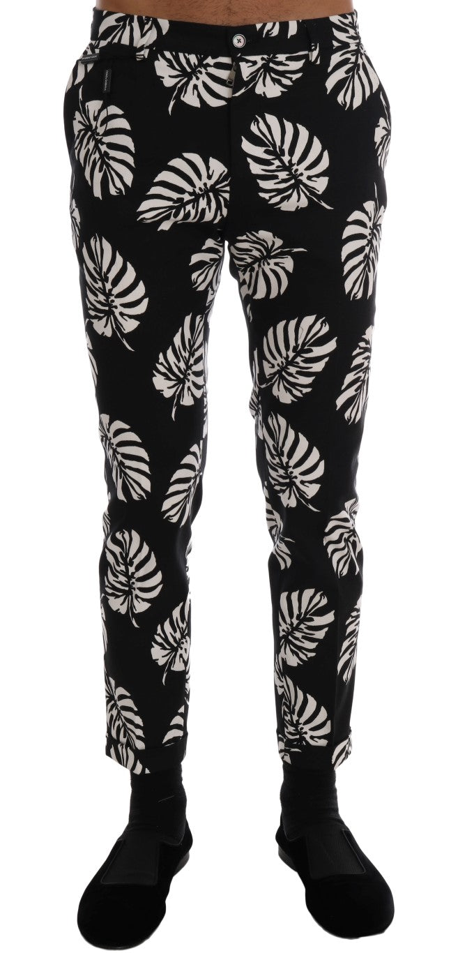 Pantalones pitillo elásticos de algodón con estampado de hojas en blanco y negro de Dolce & Gabbana