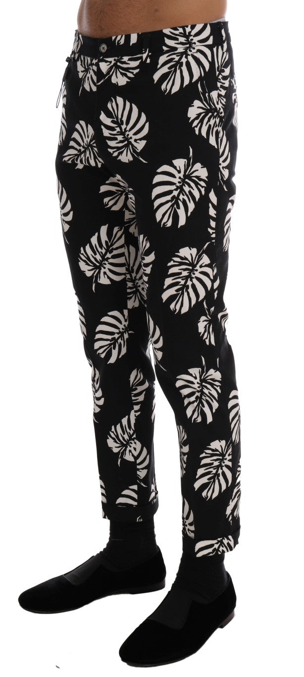 Pantalones pitillo elásticos de algodón con estampado de hojas en blanco y negro de Dolce & Gabbana
