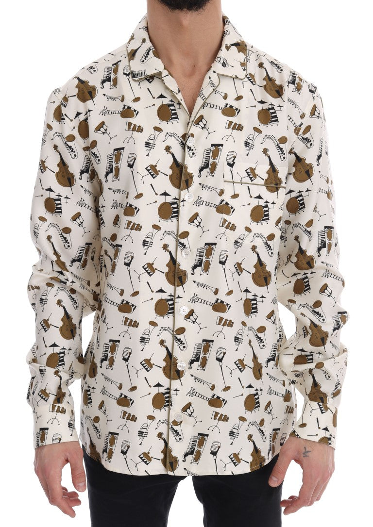 Chemise Dolce & Gabbana en soie blanche à imprimé motif JAZZ
