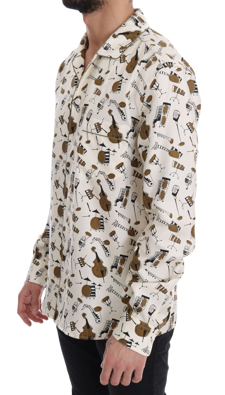 Chemise Dolce & Gabbana en soie blanche à imprimé motif JAZZ