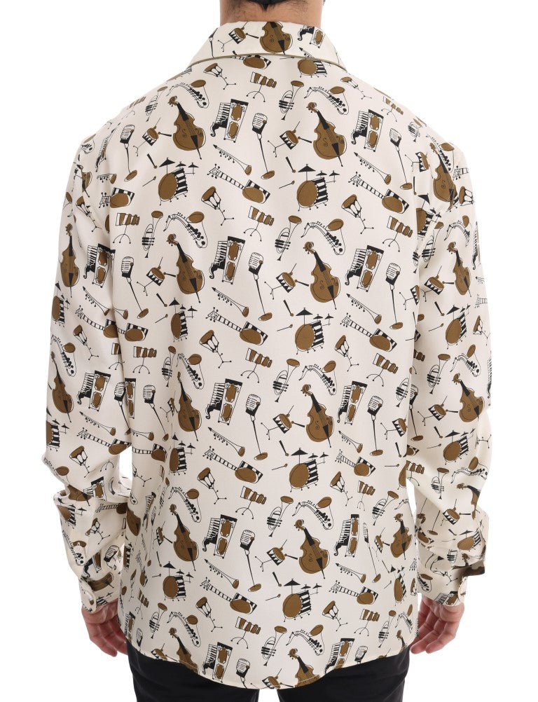 Chemise Dolce & Gabbana en soie blanche à imprimé motif JAZZ