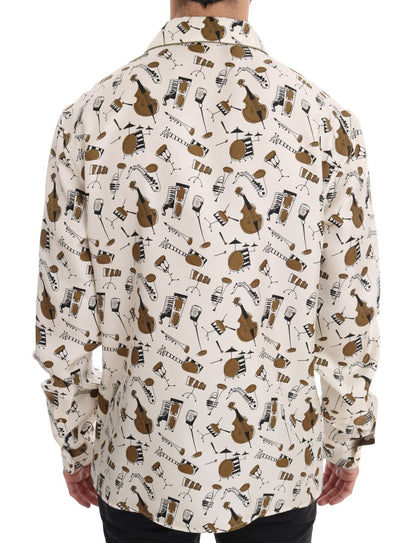 Chemise Dolce & Gabbana en soie blanche à imprimé motif JAZZ