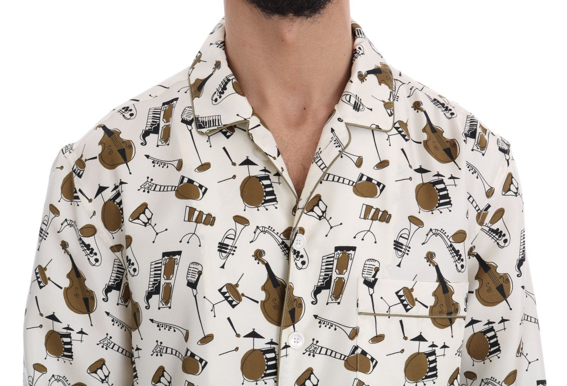 Chemise Dolce & Gabbana en soie blanche à imprimé motif JAZZ