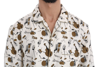 Chemise Dolce & Gabbana en soie blanche à imprimé motif JAZZ
