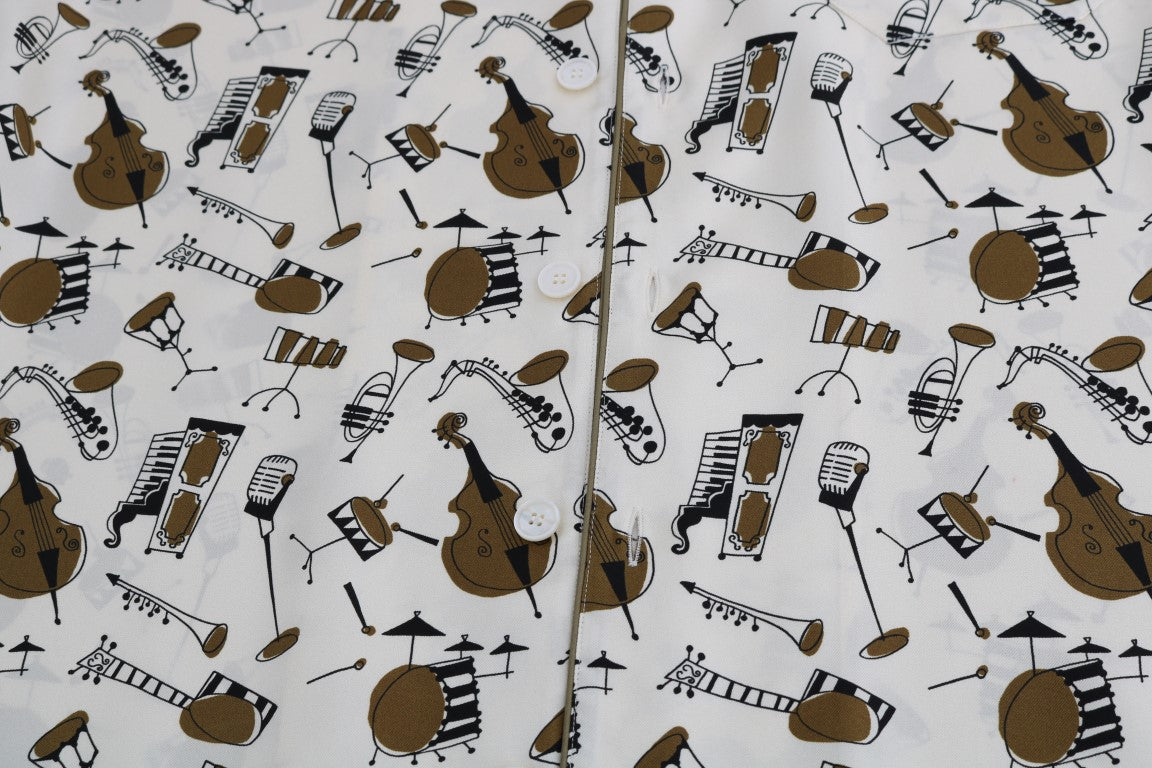 Chemise Dolce & Gabbana en soie blanche à imprimé motif JAZZ