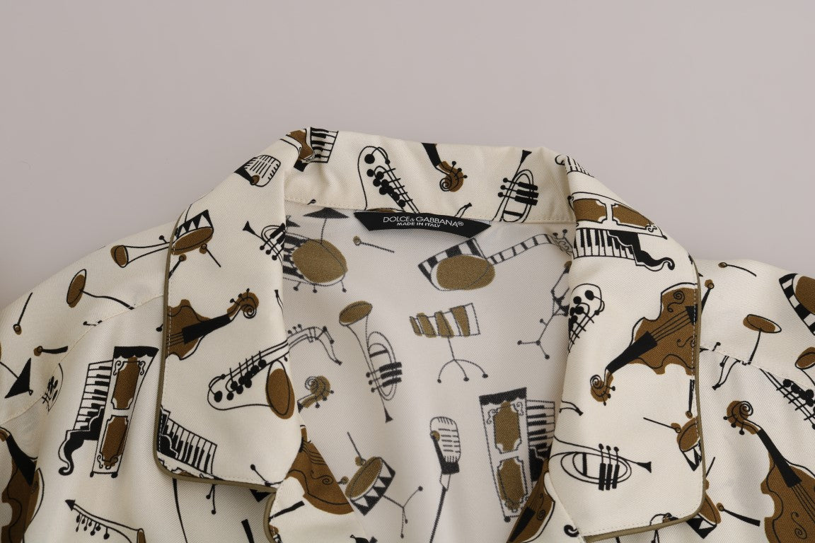 Chemise Dolce & Gabbana en soie blanche à imprimé motif JAZZ