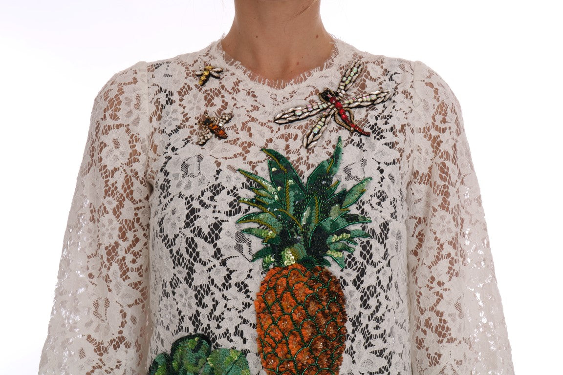 Chemisier en dentelle orné de cristaux blancs Dolce & Gabbana