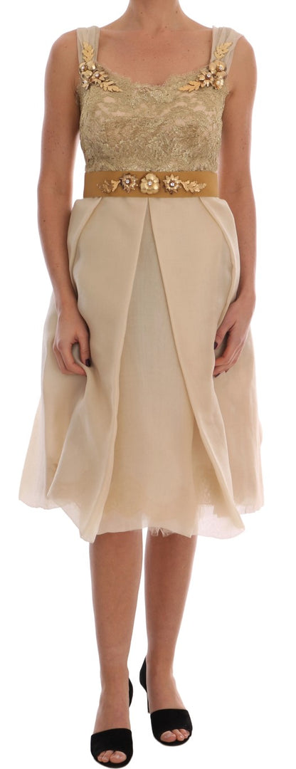 Robe Dolce & Gabbana en soie dorée ornée de cristaux