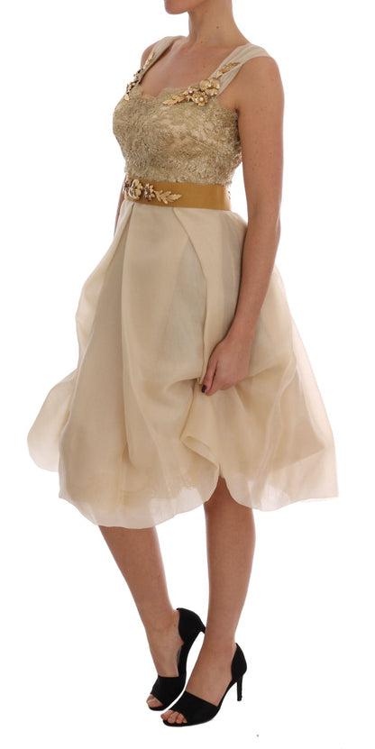 Robe Dolce & Gabbana en soie dorée ornée de cristaux