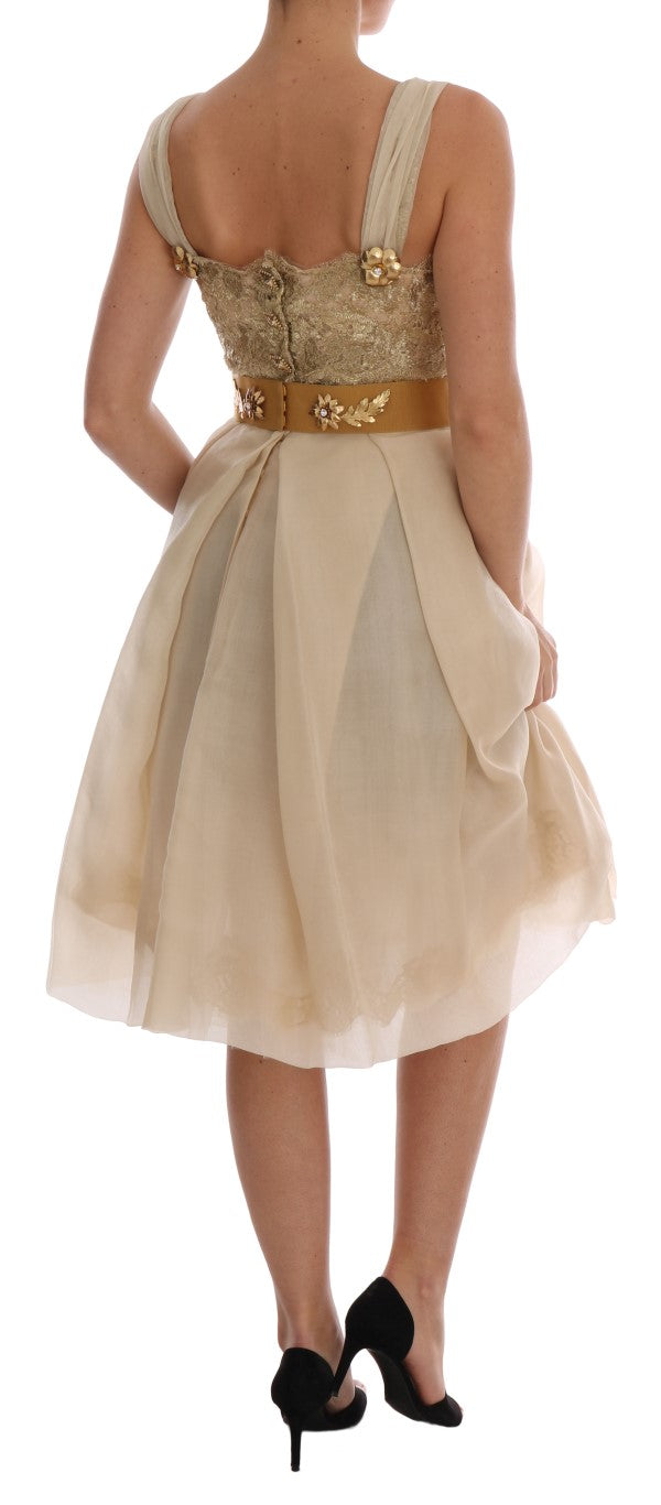 Robe Dolce & Gabbana en soie dorée ornée de cristaux