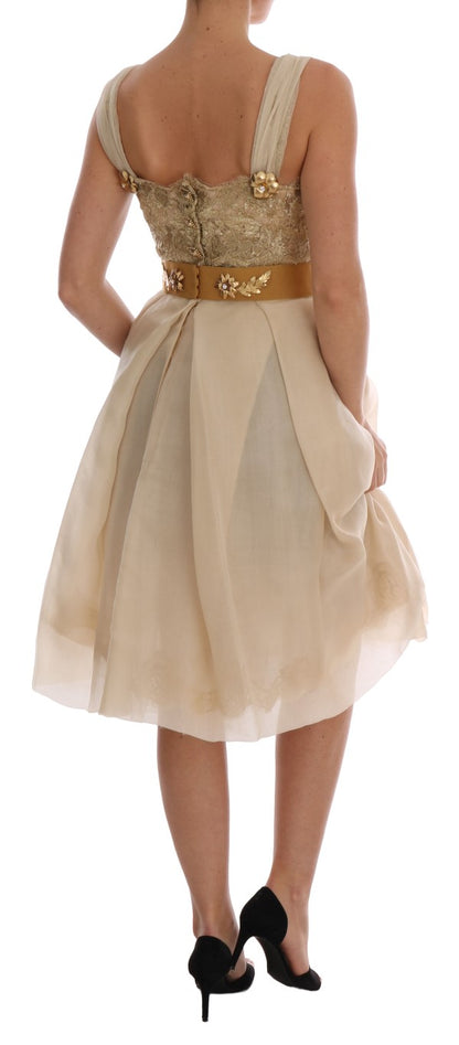 Robe Dolce & Gabbana en soie dorée ornée de cristaux