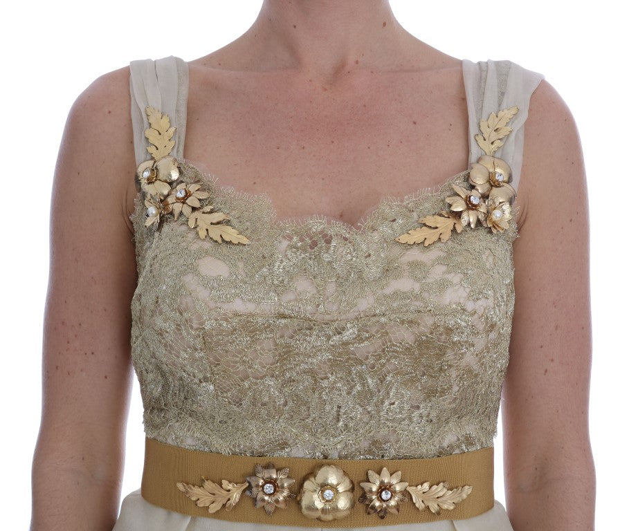 Robe Dolce & Gabbana en soie dorée ornée de cristaux