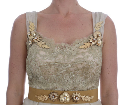 Robe Dolce & Gabbana en soie dorée ornée de cristaux