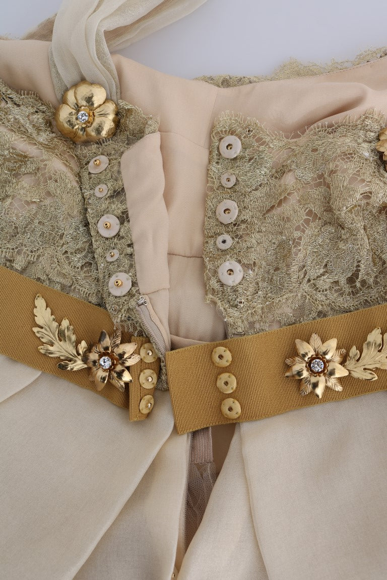 Robe Dolce & Gabbana en soie dorée ornée de cristaux