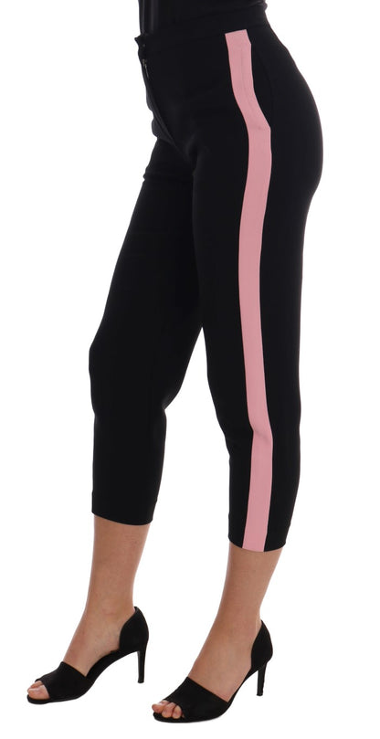 Pantacourt Capri Dolce & Gabbana noir à rayures roses extensibles