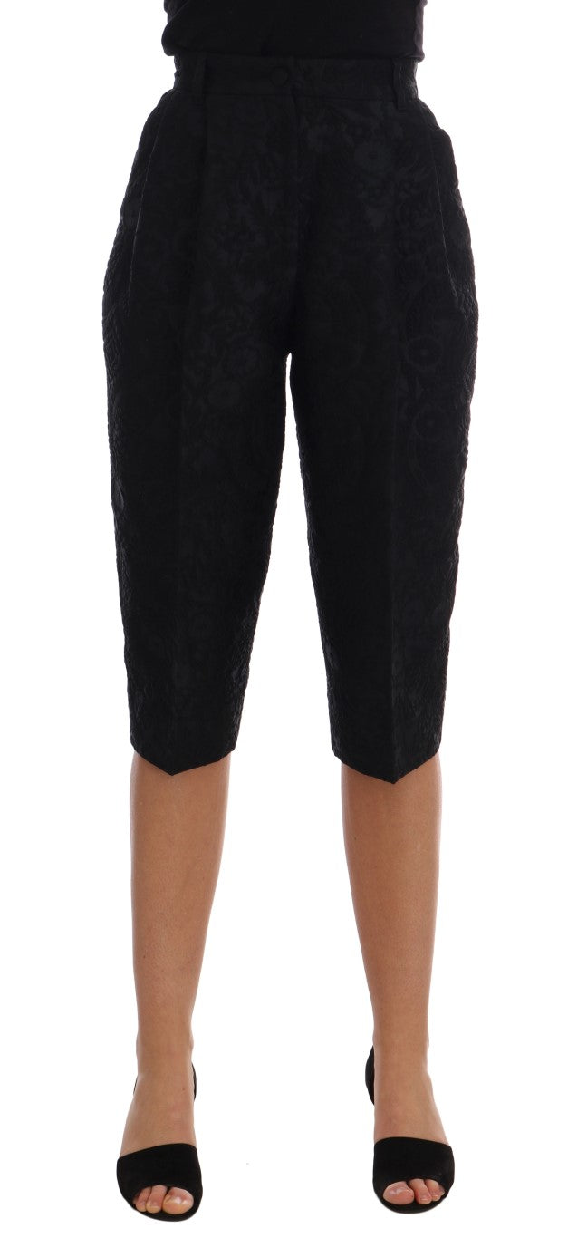 Shorts capri de talle alto en brocado negro de Dolce & Gabbana