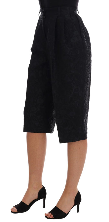 Shorts Capri Dolce & Gabbana en brocart noir à taille haute