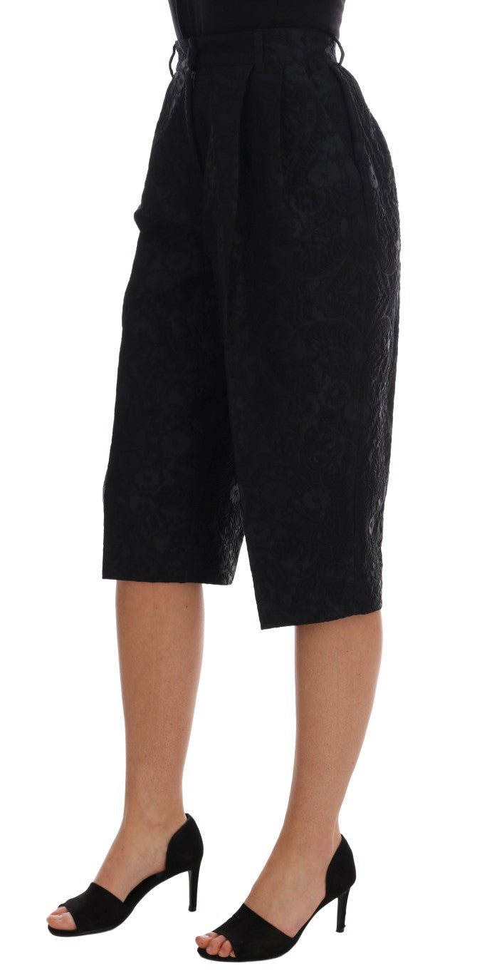 Shorts capri de talle alto en brocado negro de Dolce & Gabbana