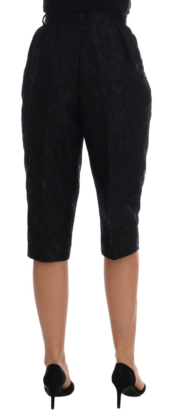 Shorts Capri Dolce & Gabbana en brocart noir à taille haute