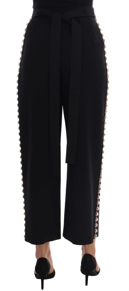 Pantalon Dolce & Gabbana en Laine Stretch Noire Orné de Cristaux