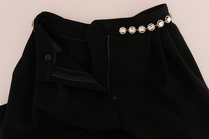 Pantalon Dolce & Gabbana en Laine Stretch Noire Orné de Cristaux