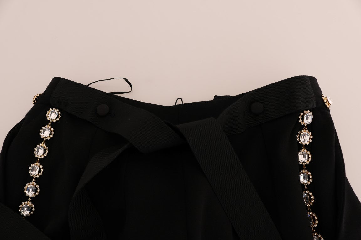Pantalon Dolce & Gabbana en Laine Stretch Noire Orné de Cristaux